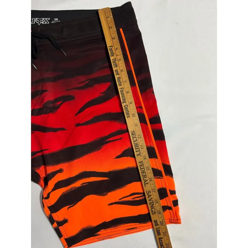 Fox Racing orange black tiger Board shorts size 36 polyester stretch blend